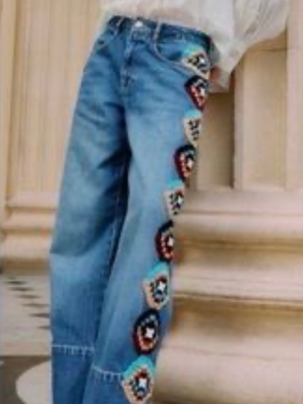 Colorful Stripes Crochet Denim Pants